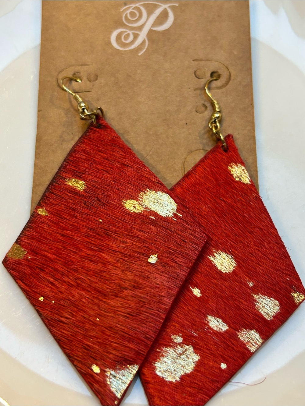Plunder Red Diamond Drop Earrings with Gold Flecks